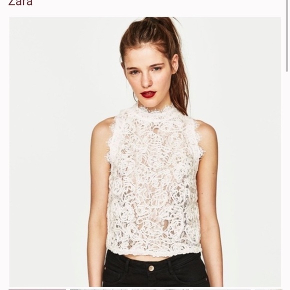 Zara Trafaluc White Lace Crop Top with Exposed Zip - Picture 1 of 7